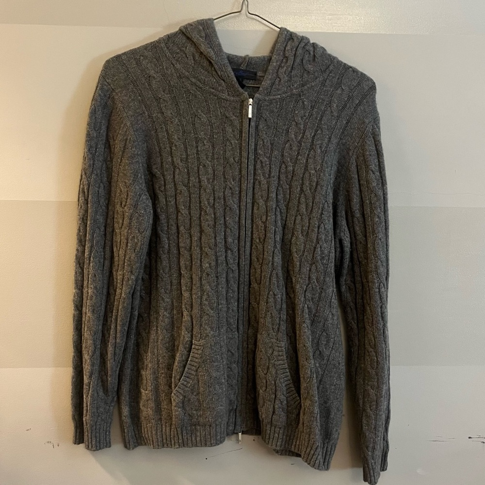 Grey cashmere cable knit hoodie by Enya Mantananie size XL
